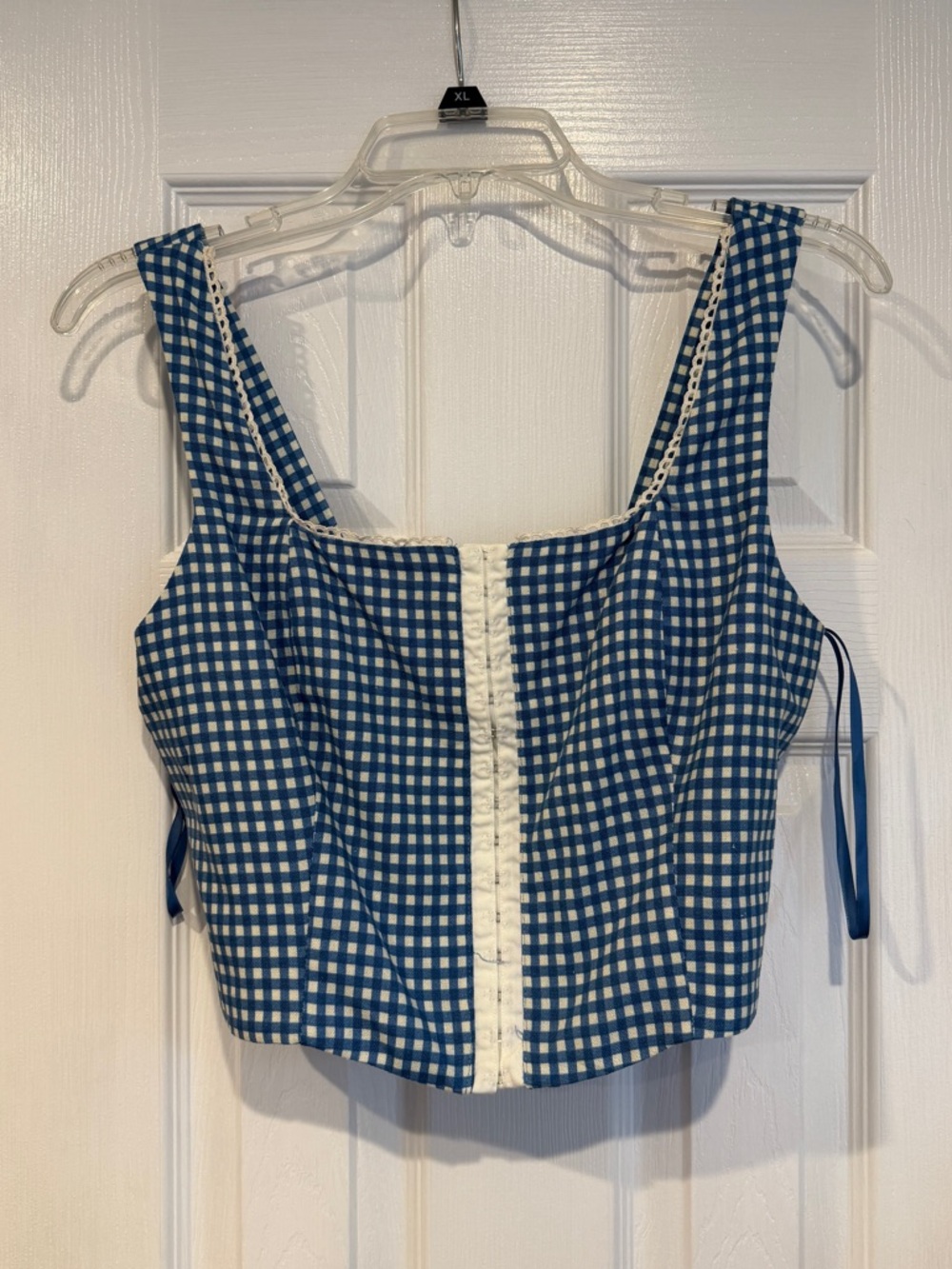 Blue Gingham Square-Neck Crop Top - Women
